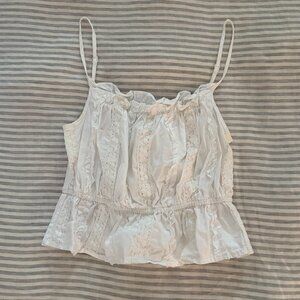 White frilled blouse tank